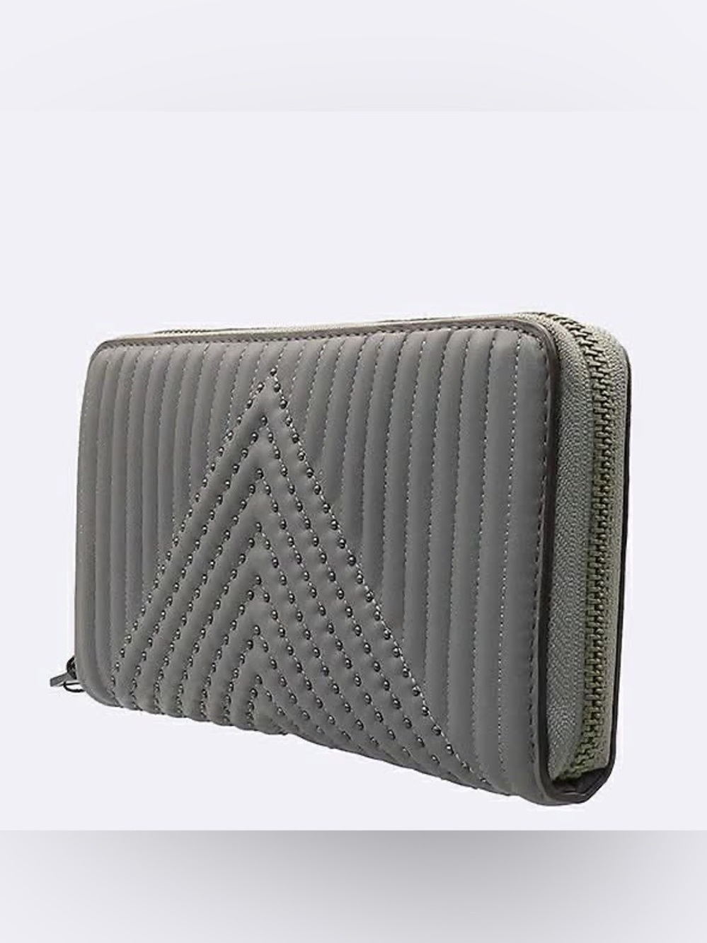Coach Quilted Chevron Studded Zip Wallet in Gray - Picture 3 of 16
